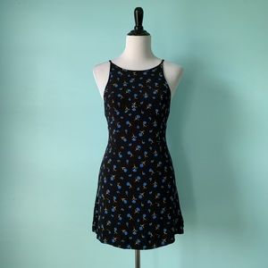 UO Blue Floral Black Backless Mini Dress